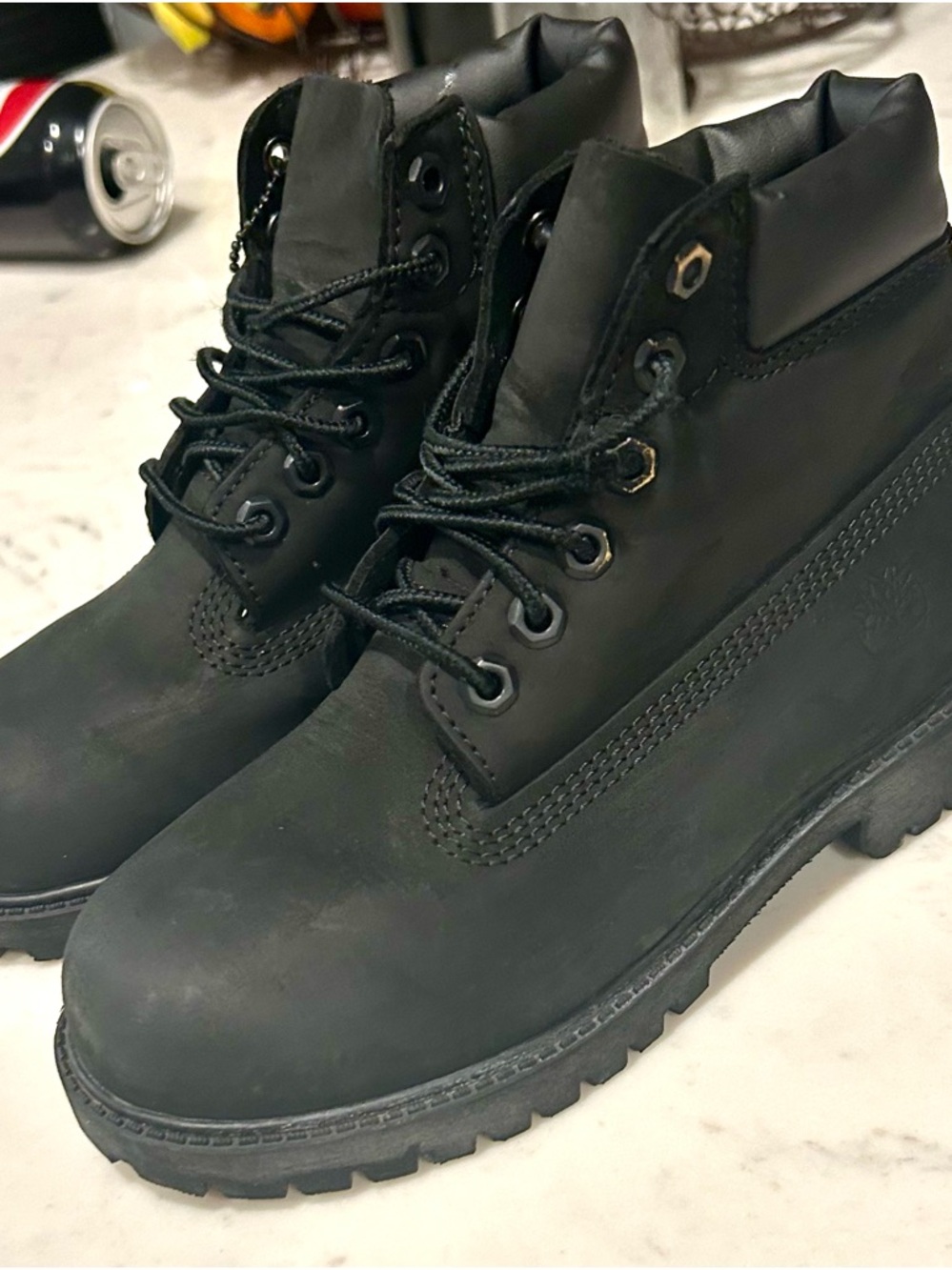 Timberland kids size Black Leather Lace-Up Boots